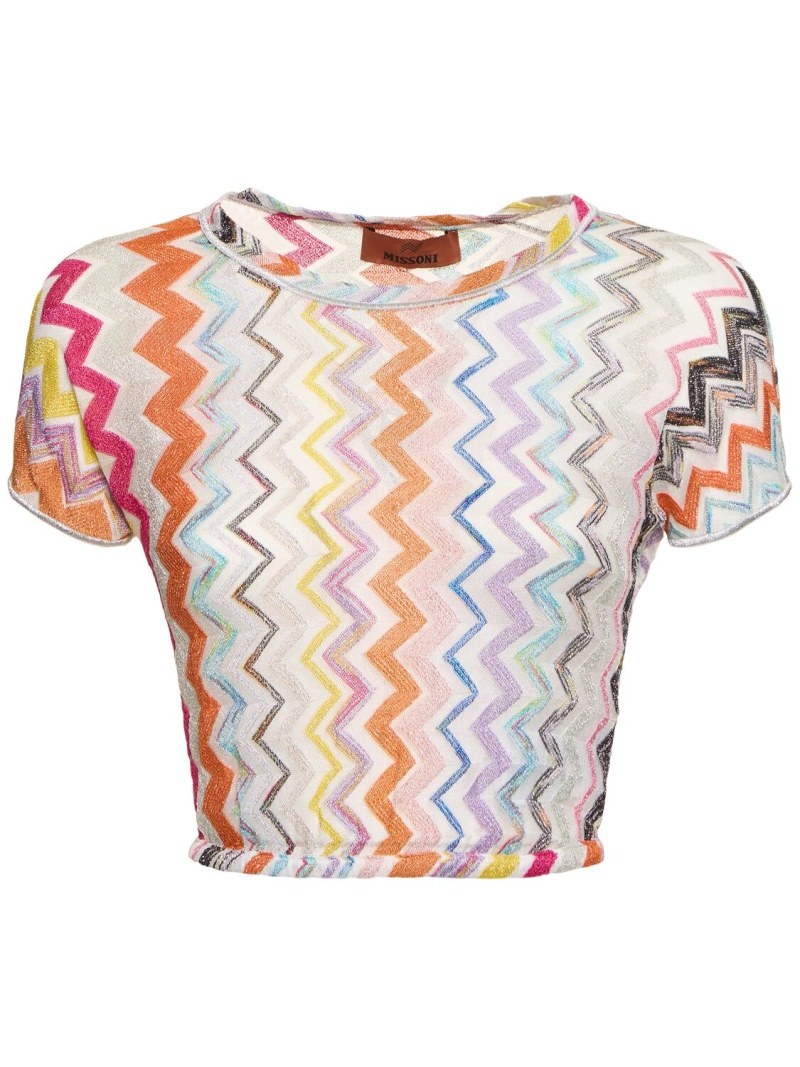 Chevron lurex zig zag s/s crop top - 1