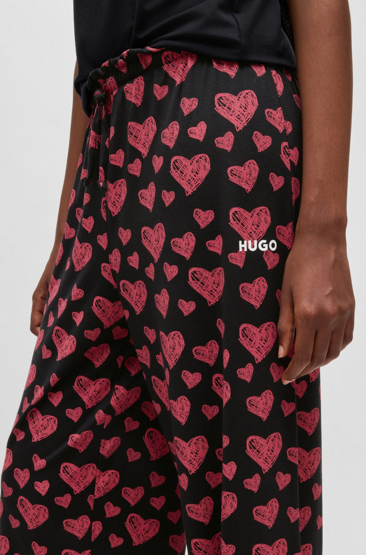 MODAL-BLEND JERSEY PAJAMA BOTTOMS WITH REPEAT HEART PRINT - 5