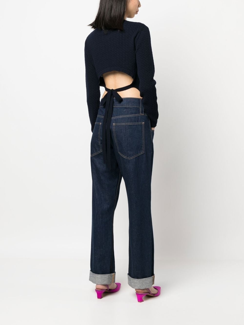 cable-knit rear-tie cropped jumper - 2