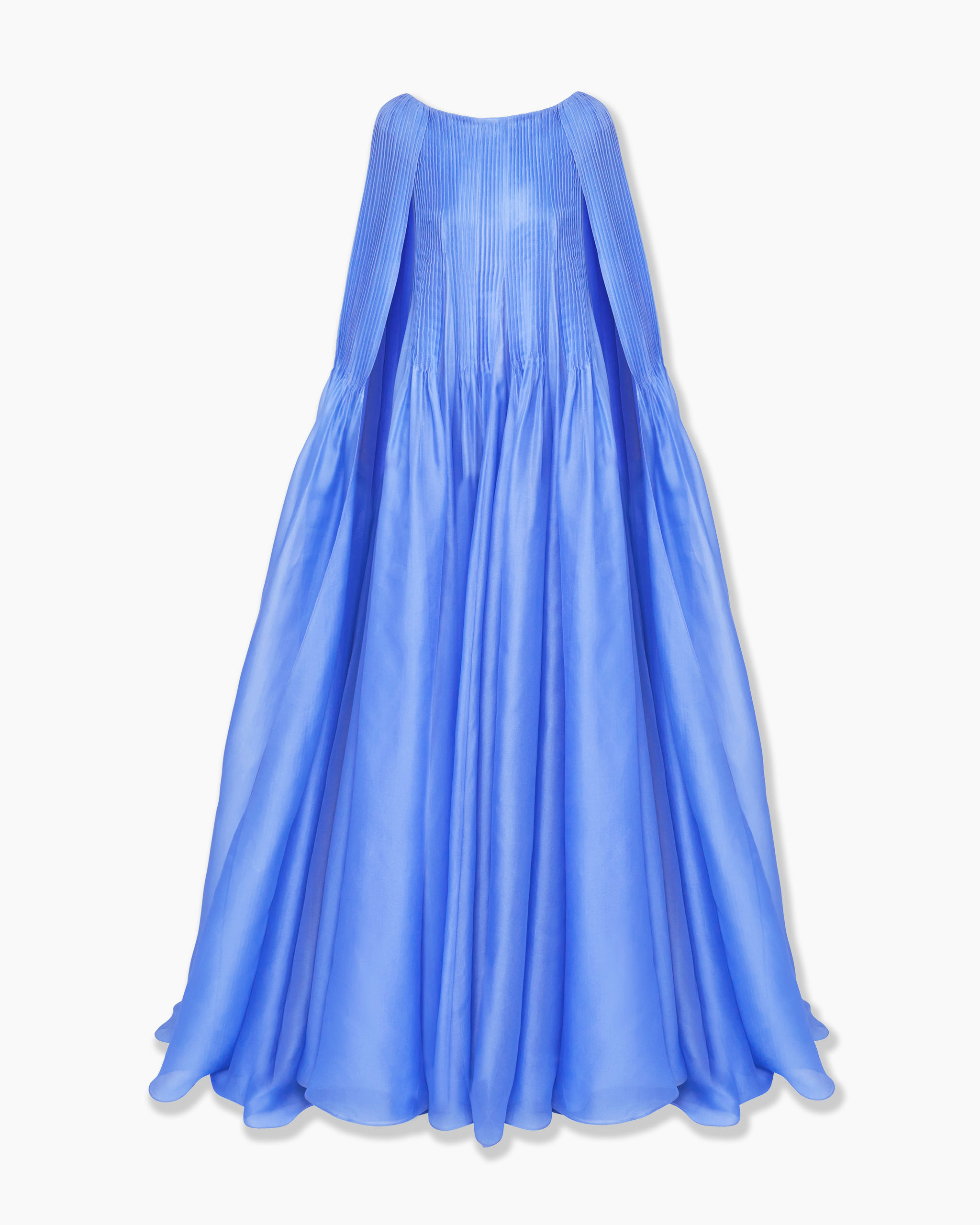 Pintucked Organza Cape Gown - 1