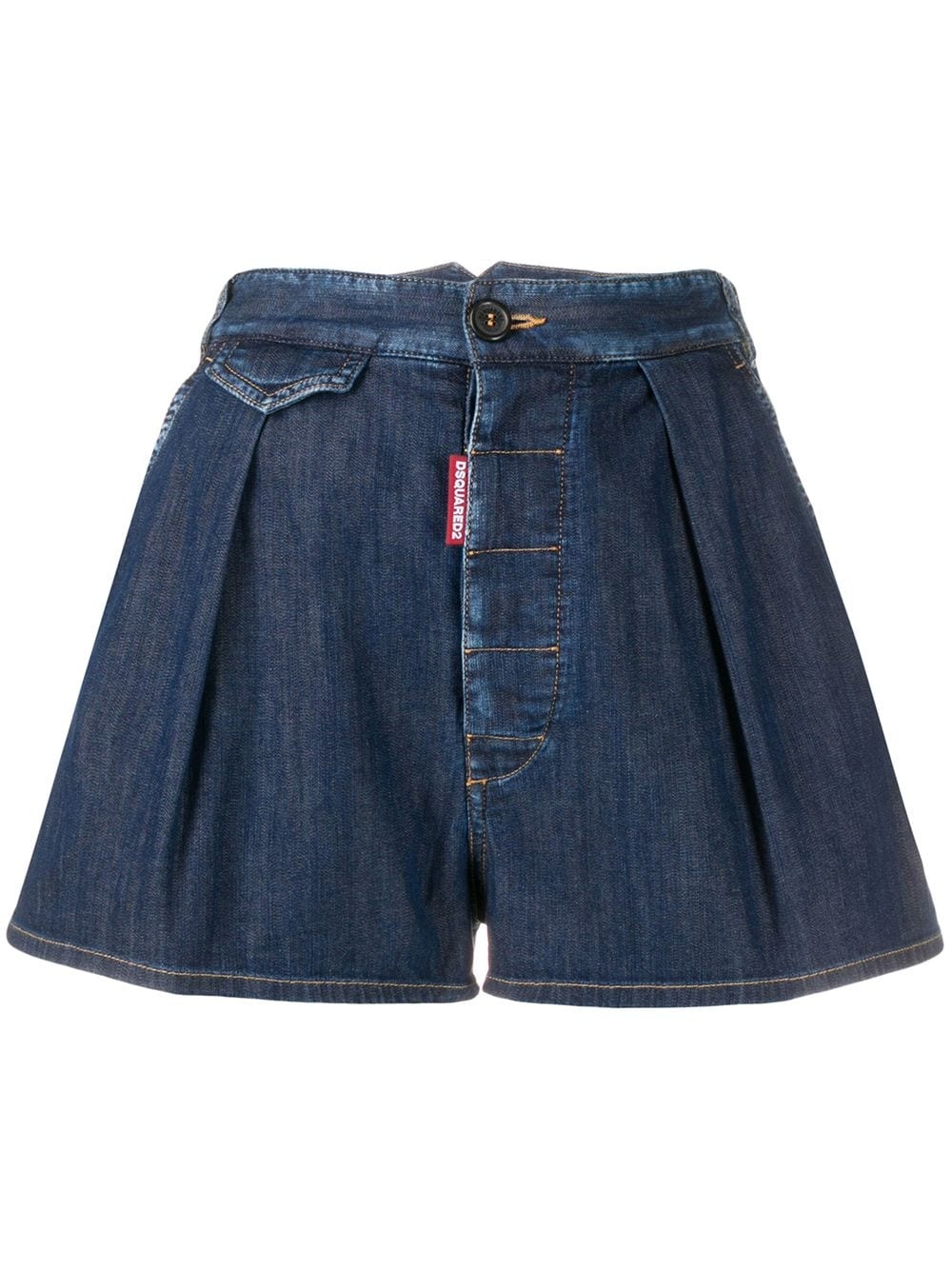 pleated denim shorts - 1