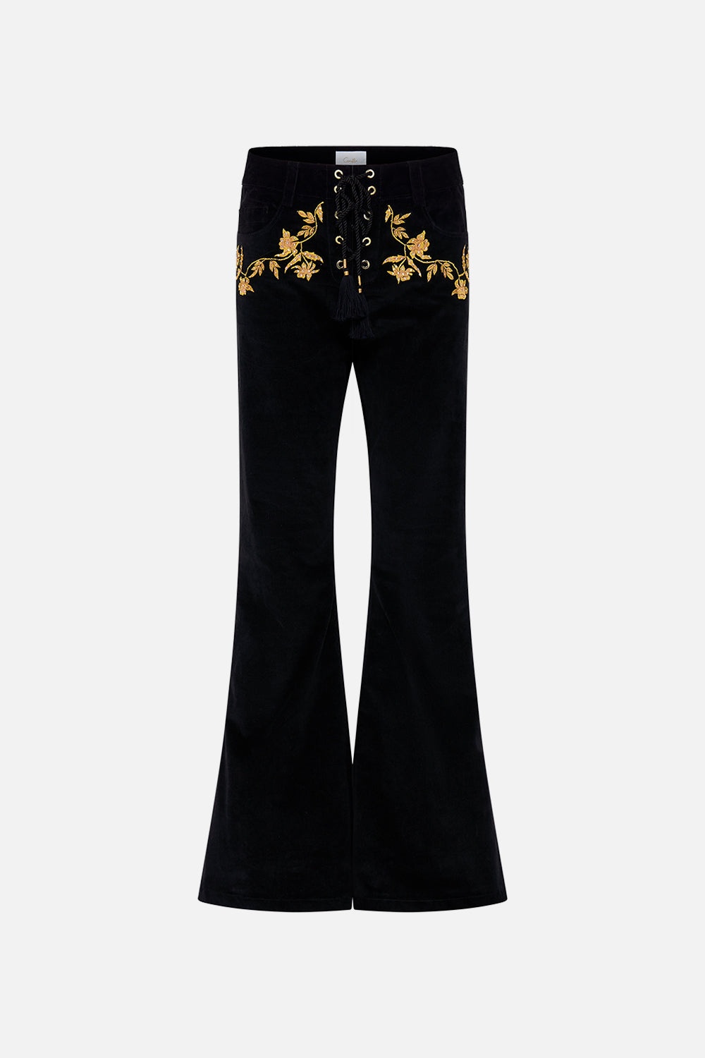 EYELET FRONT PANT - BLACK - 1