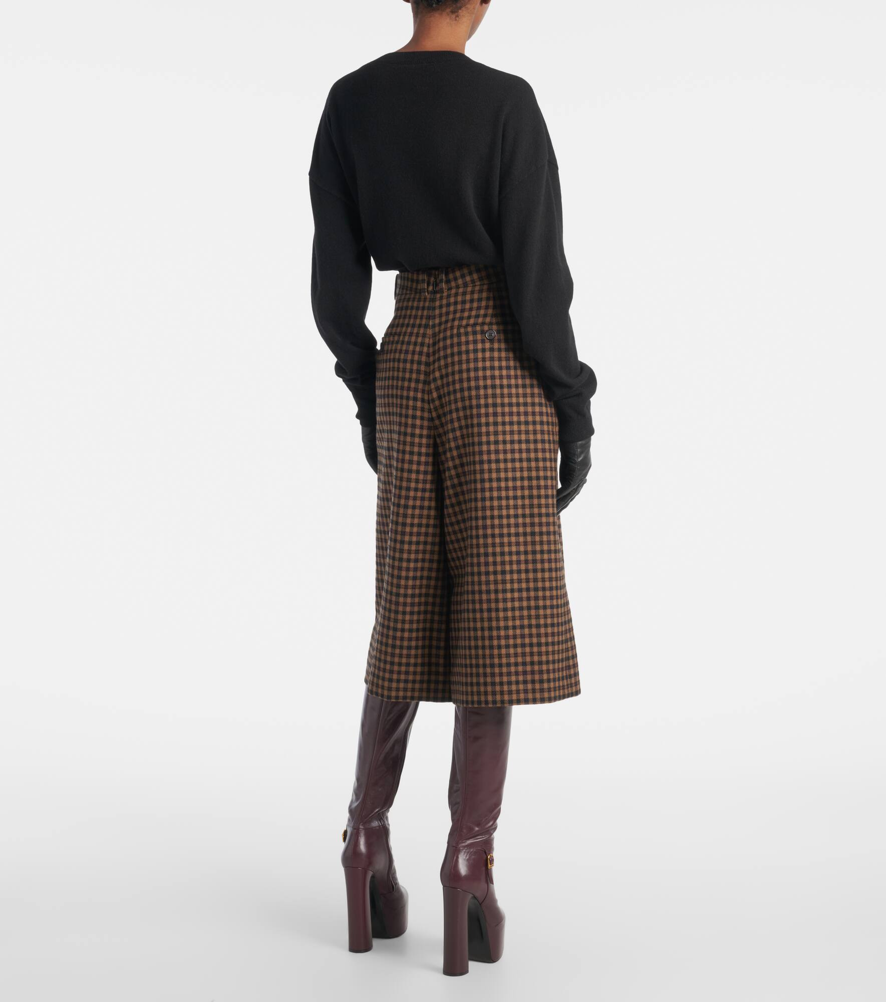 Gingham mid-rise wool culottes - 3