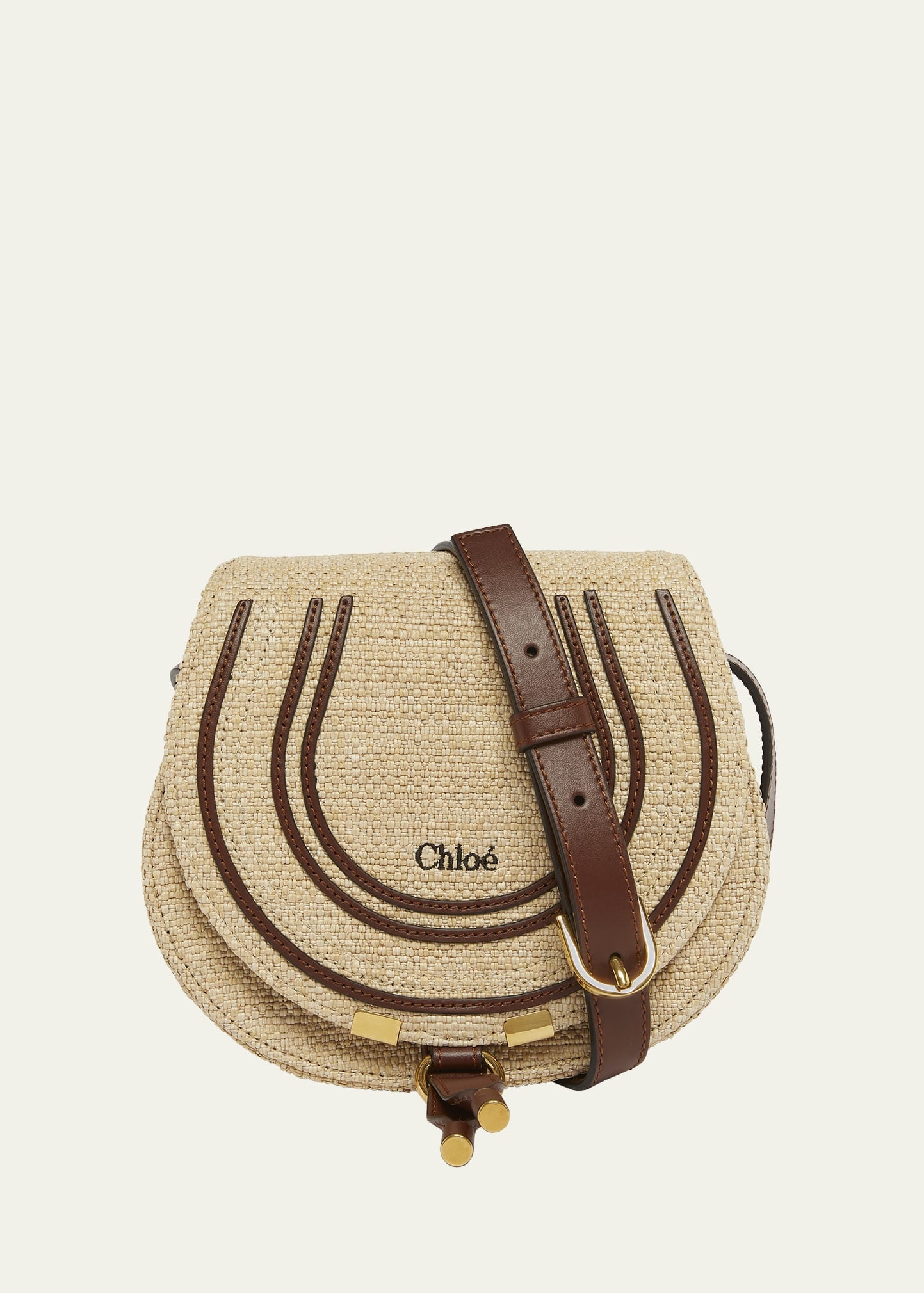 Marcie Flap Saddle Crossbody Bag in Raffia Fabric and Leather - 1