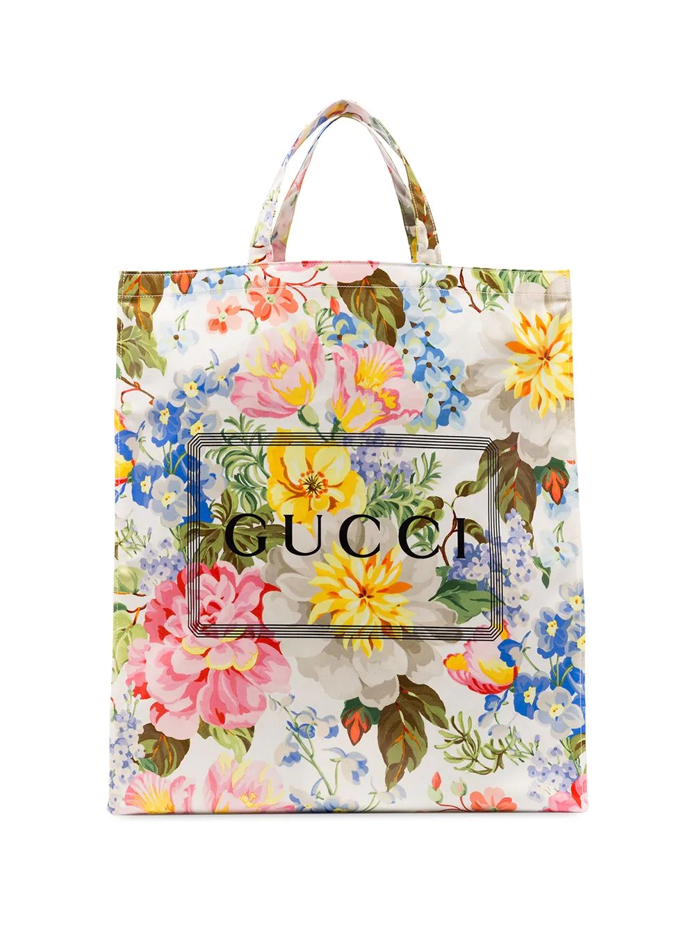 floral-print logo tote - 1