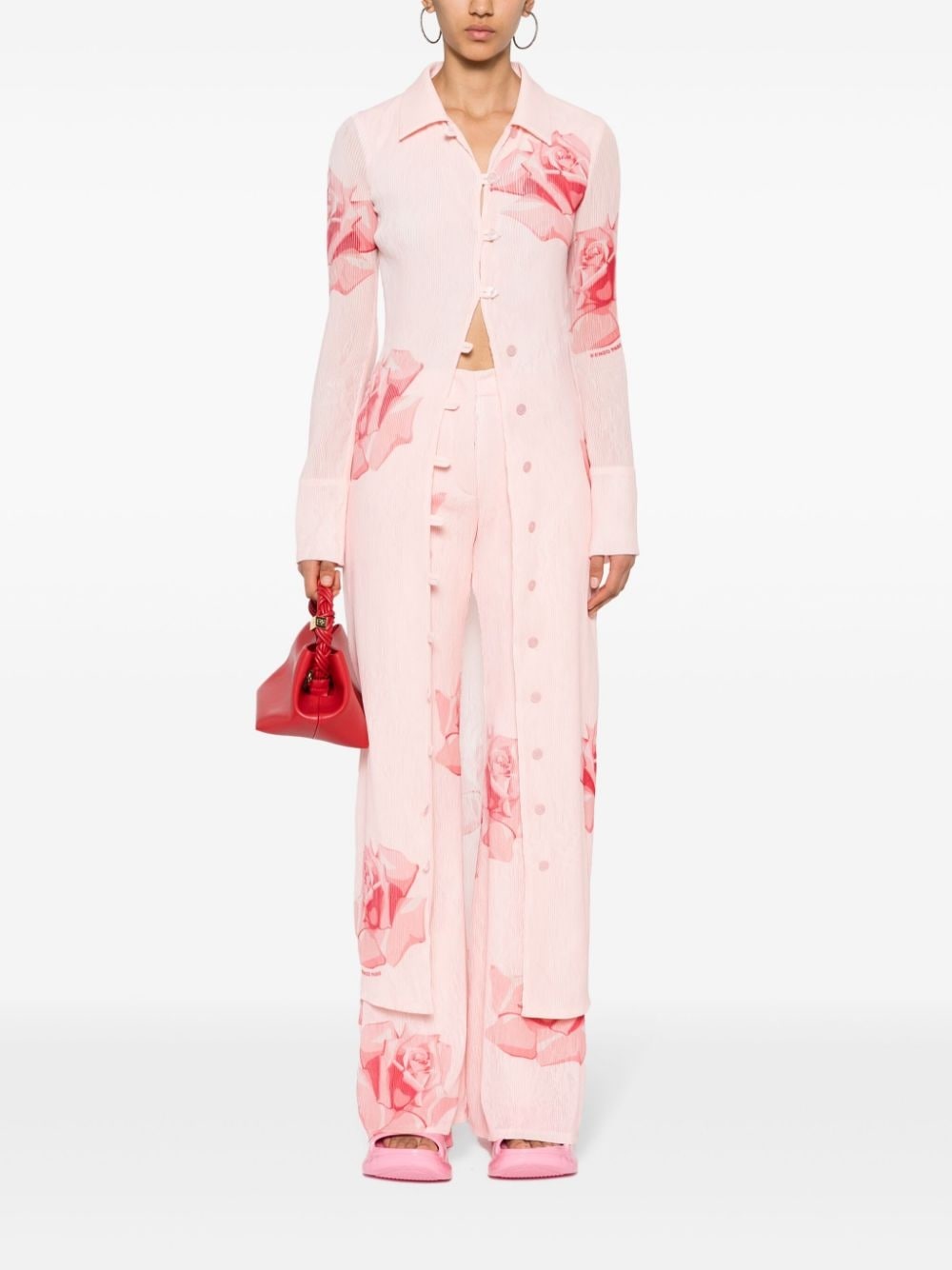 rose-print flared trousers - 2