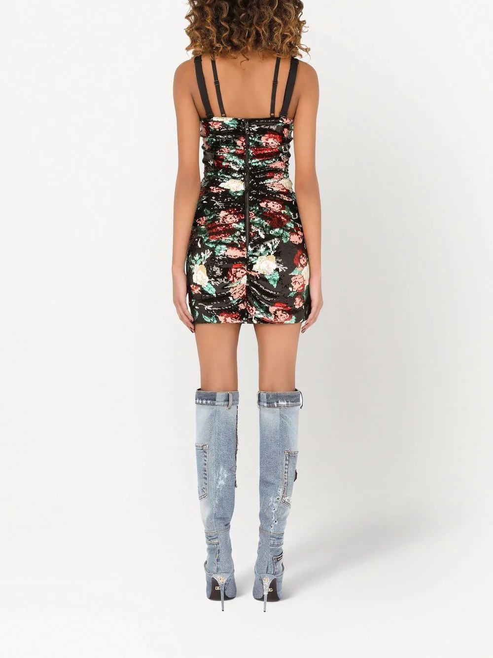 sequinned floral motif mini dress - 4
