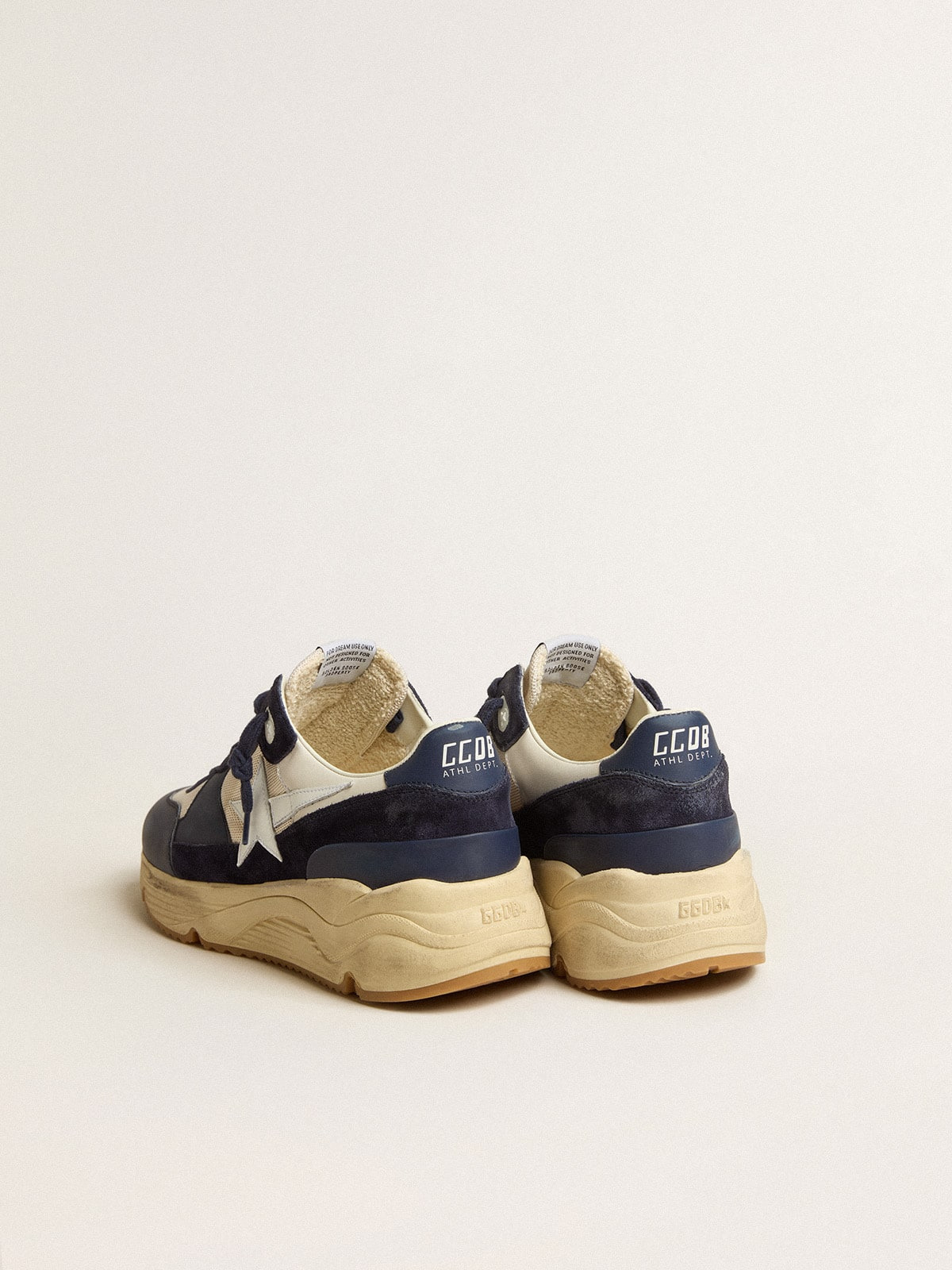 Running Sole in cream mesh and blue leather with a white leather star - 5