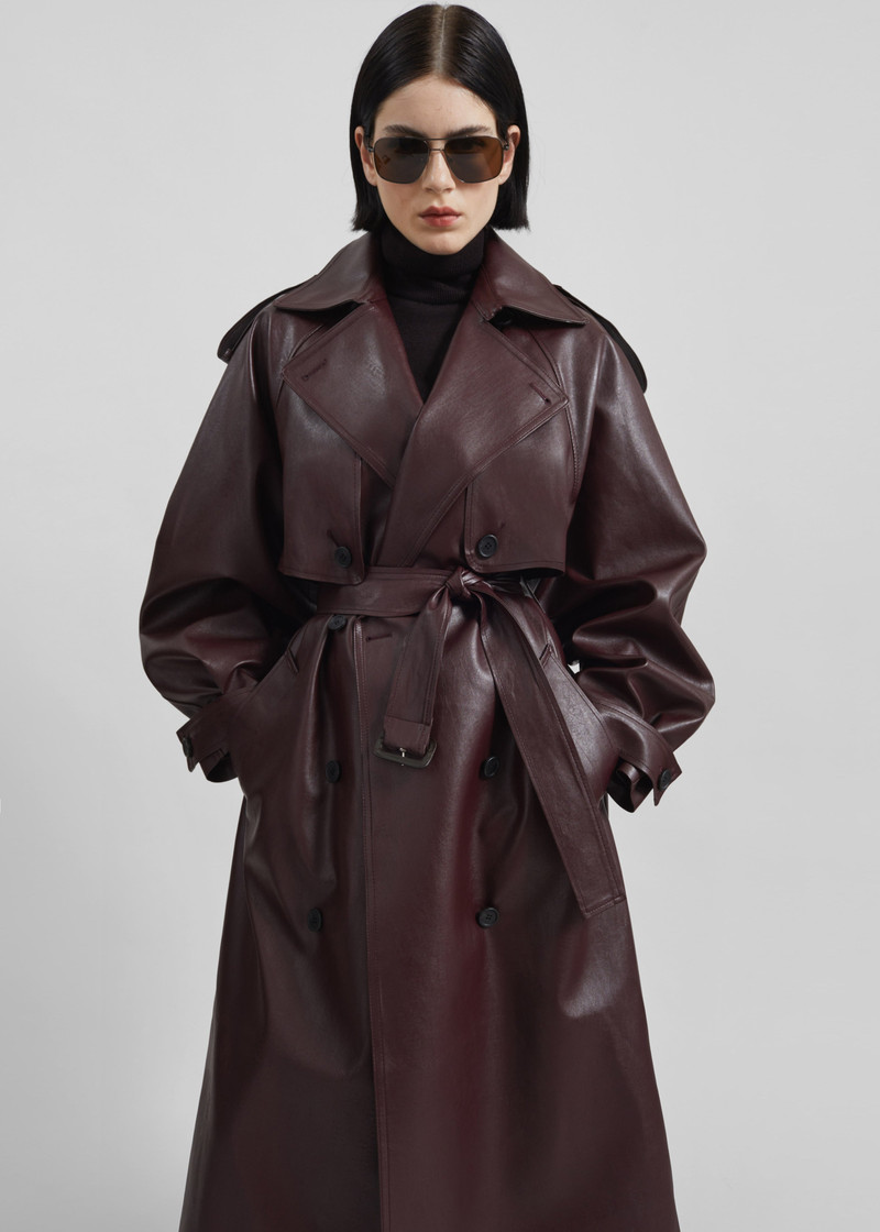 Vandve Faux Leather Trench - Burgundy 3