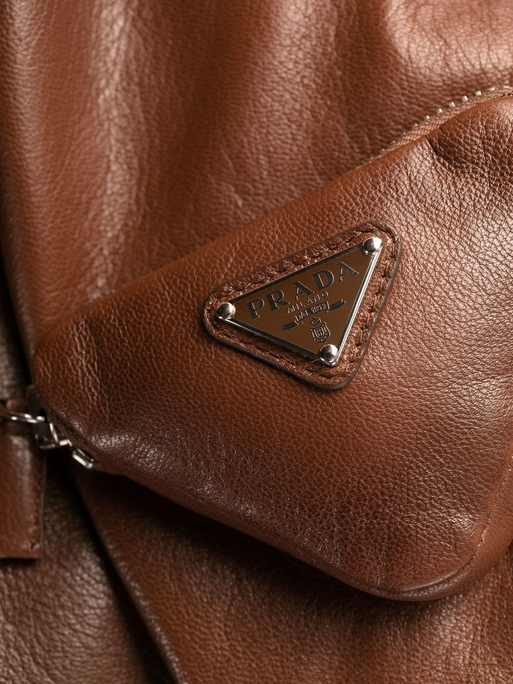 shearling-trim zip-up leather jacket - 7