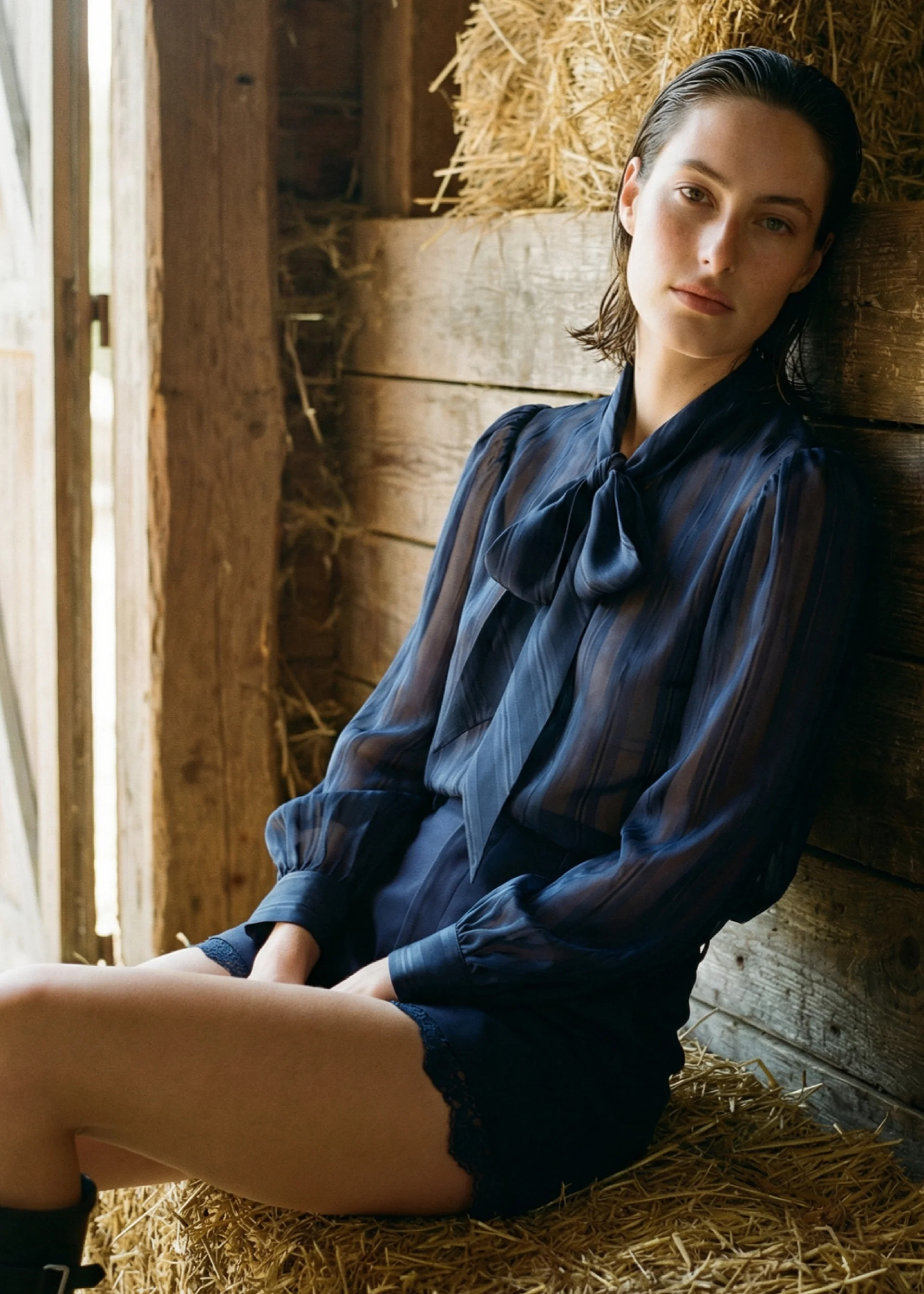 REMA JACQUARD TOP NAVY - 1