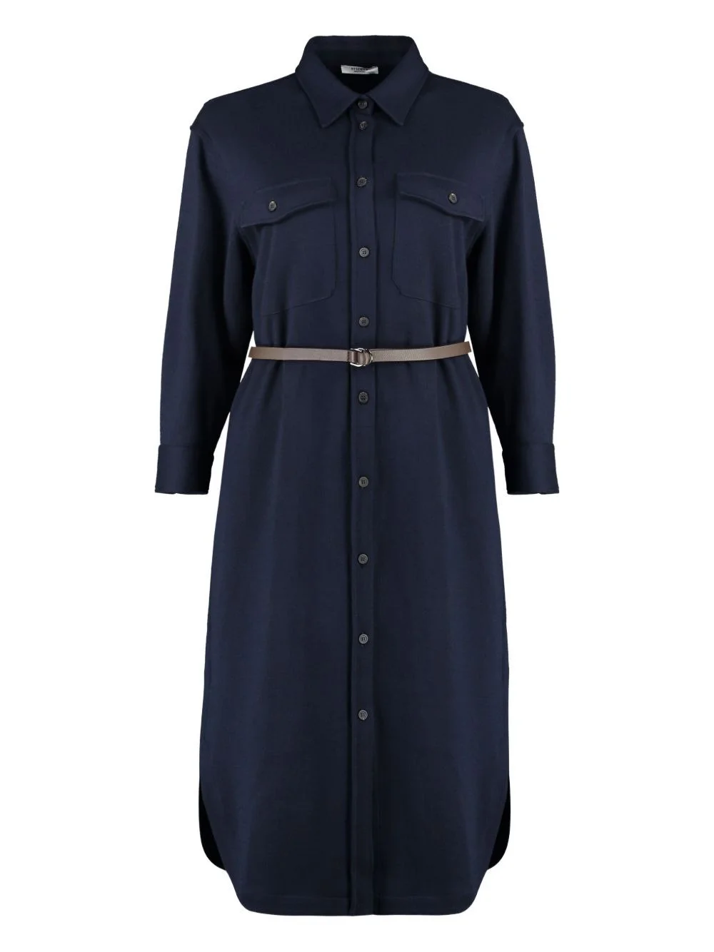 belted flap-pocket midi shirt dress - 1