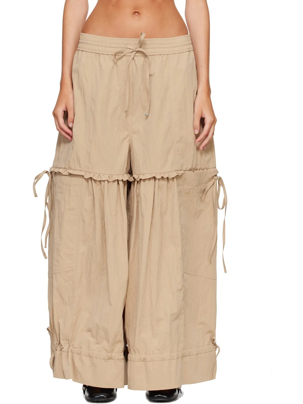 Beige Washed Cotton Balloon Trousers - 1