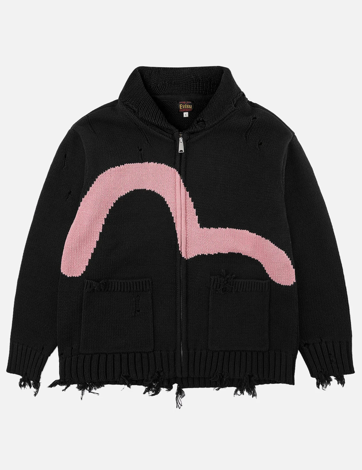 Seagull & Evisu Logo Distressed Cowichan Cardigan Jacket - 1