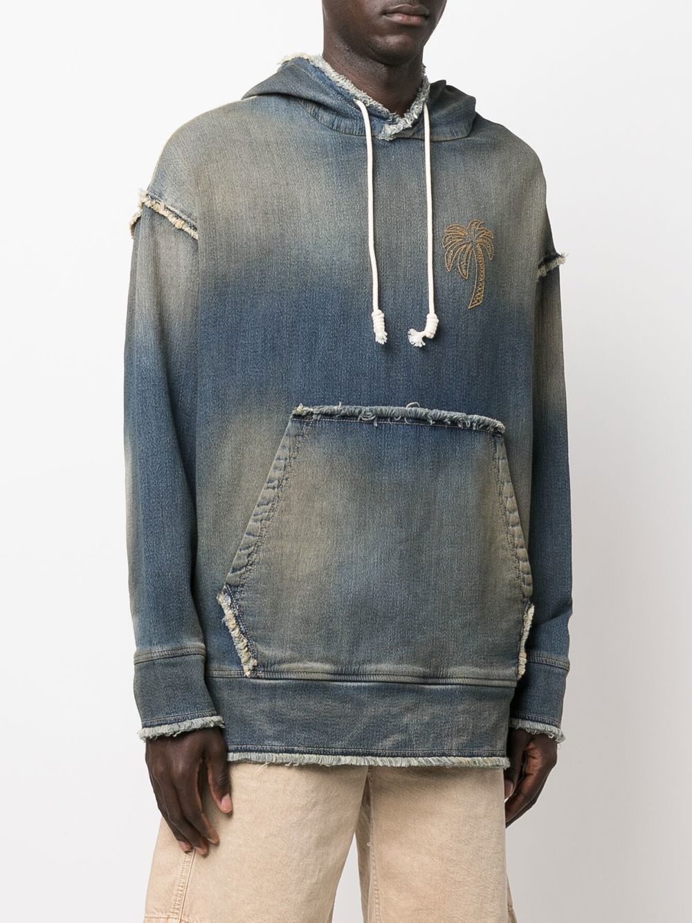 logo-embroidered denim hoodie - 3