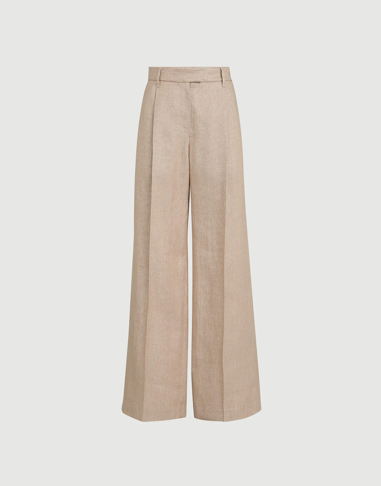 Sparkling linen twill loose pleated trousers with monili - 1