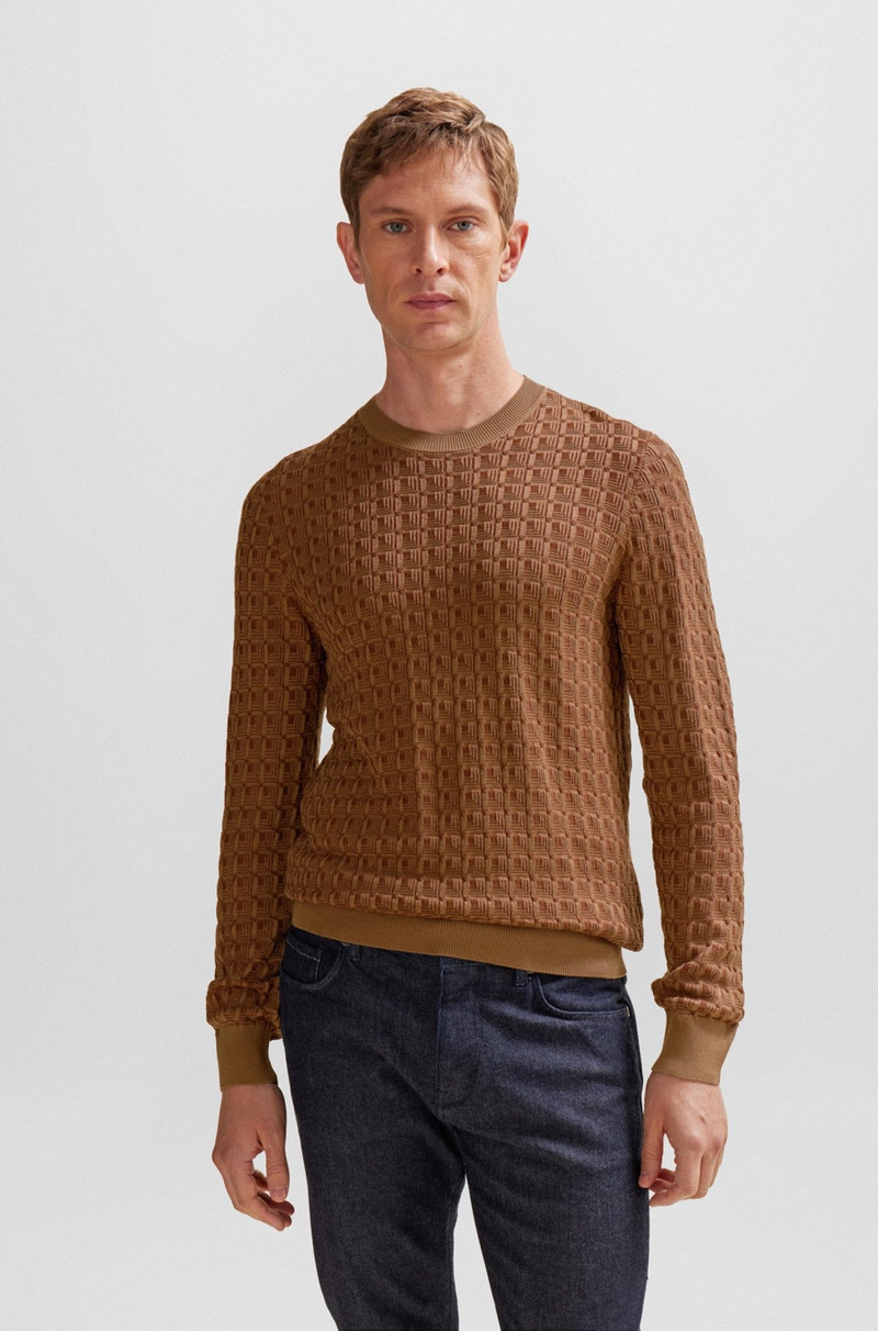 REGULAR-FIT SWEATER IN SILK WITH GEOMETRIC STRUCTURE 2