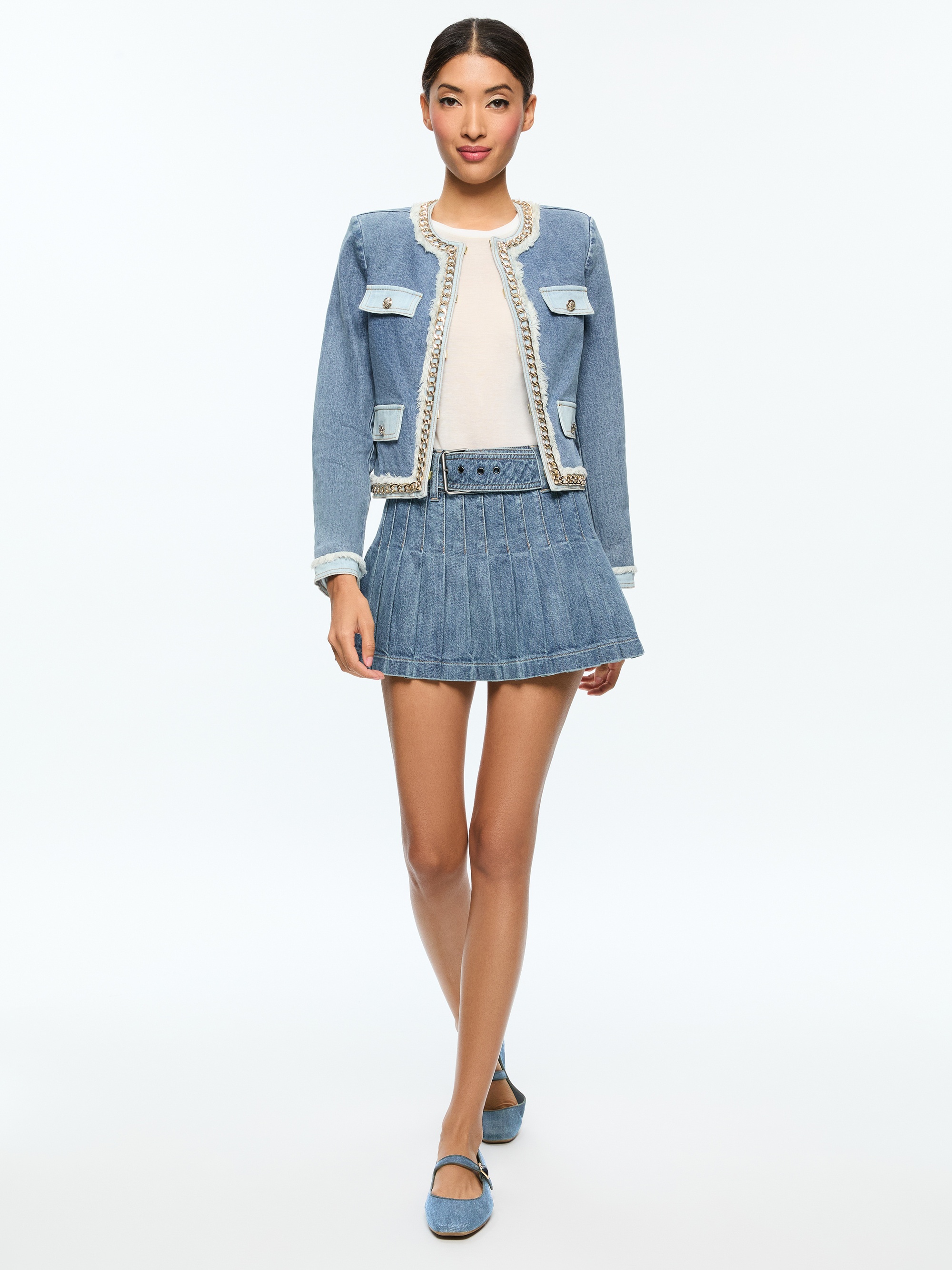 LANDON CROPPED JACKET WITH GOLD CHAIN - 3