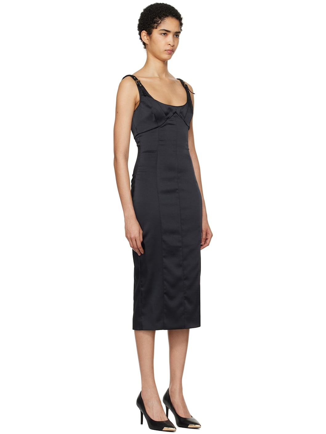 Black Satin Midi Dress - 2