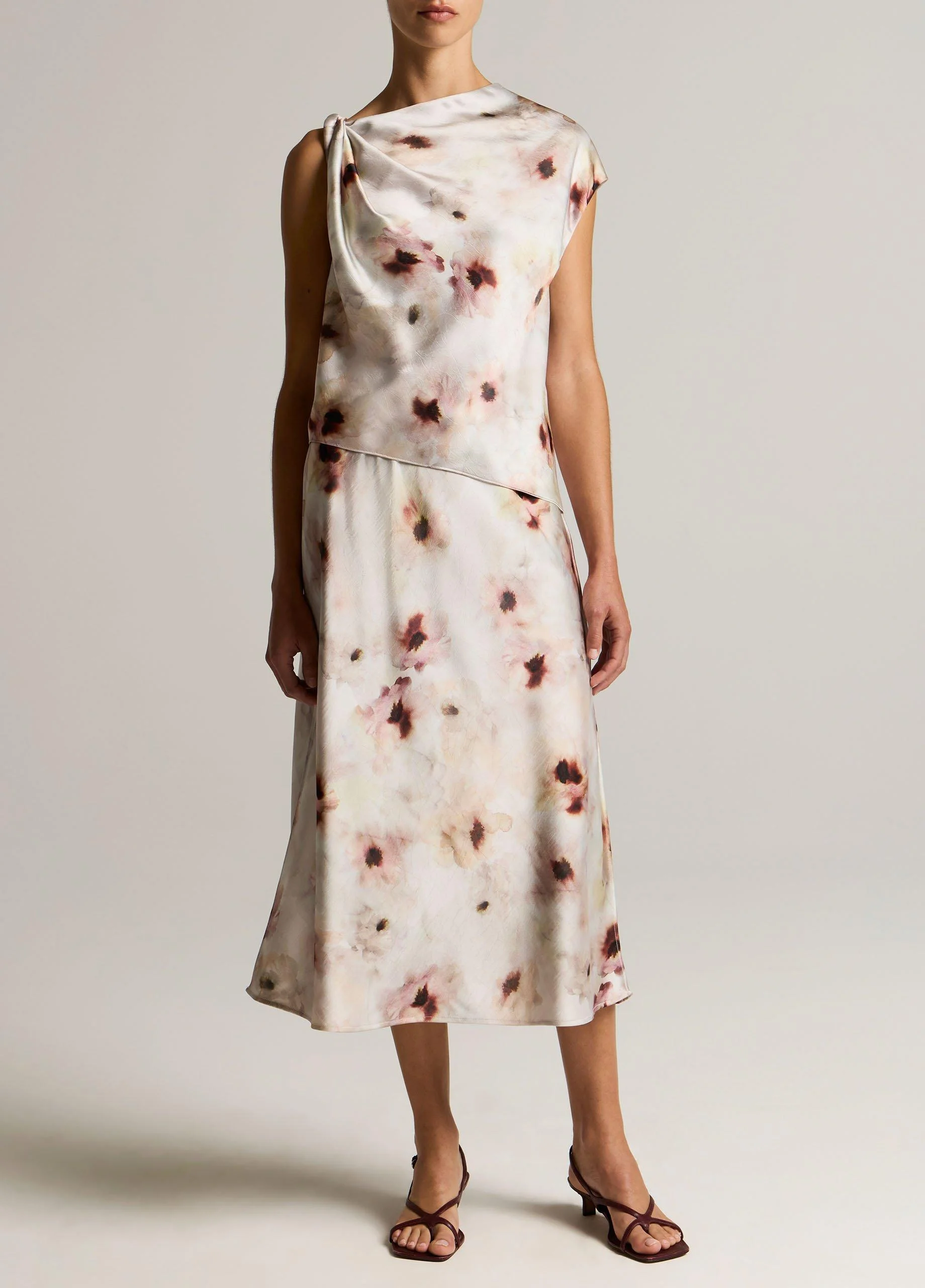 Watercolor Floral Satin Slip-Skirt - 1