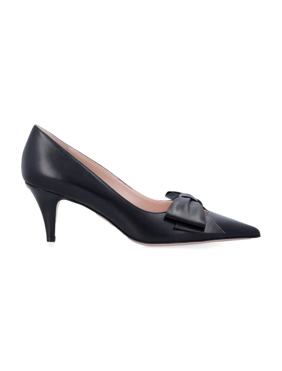 Valentino Garavani Black Leather Bow Pumps - 1