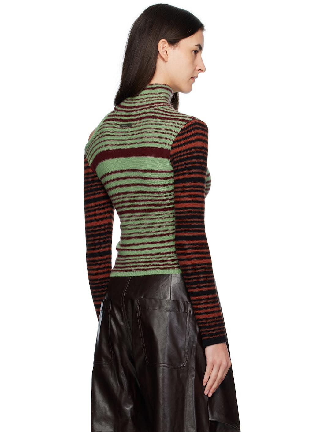 Green & Burgundy Elodie Multi Stripe Cut-Out Turtleneck - 3
