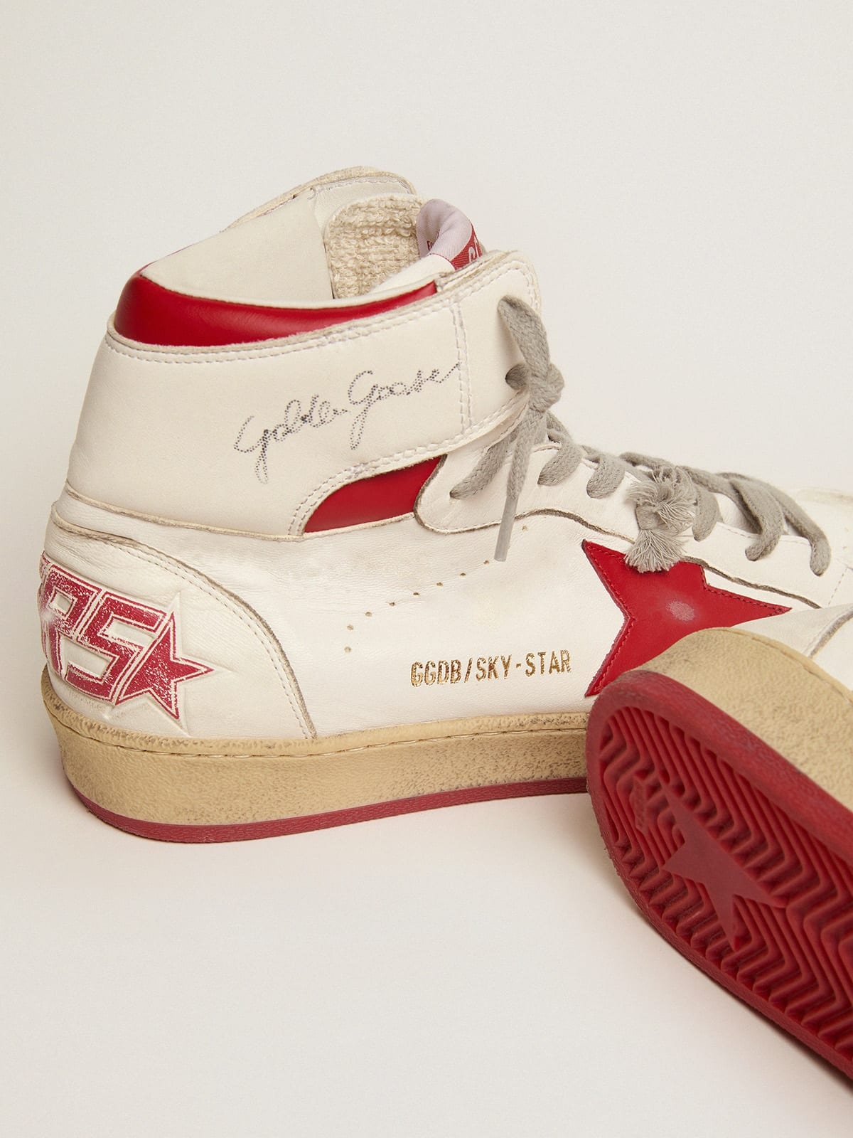 Sky-Star sneakers in white nappa leather with red leather star and heel tab - 3