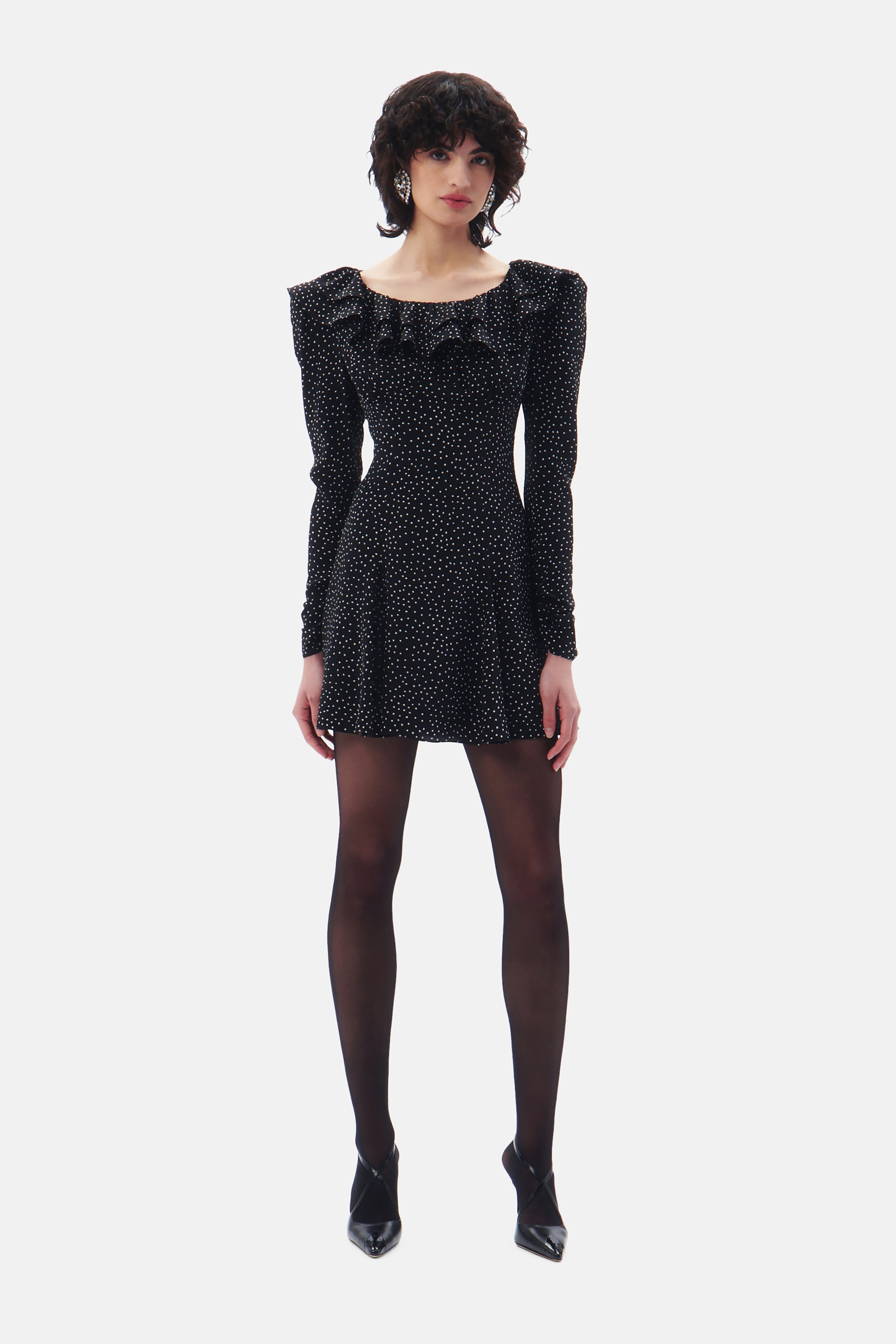 POLKA DOT SILK MINI DRESS WITH VOLANT COLLAR - 4