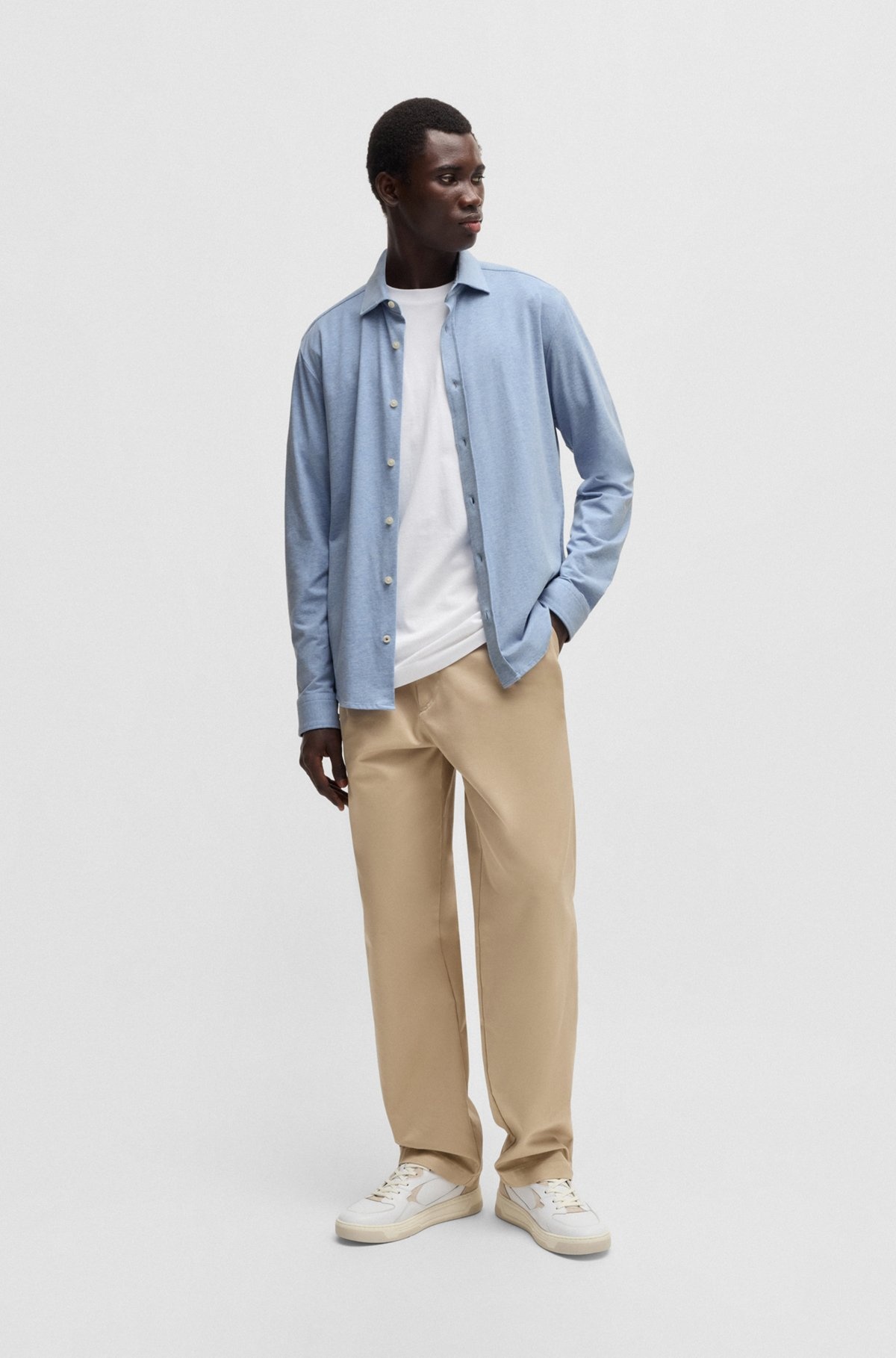 SLIM-FIT SHIRT IN STRETCH-COTTON JERSEY - 4