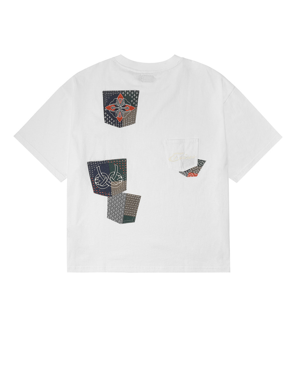 Multi-pocket Color Blocking Sashiko Loose Fit T-shirt - 15
