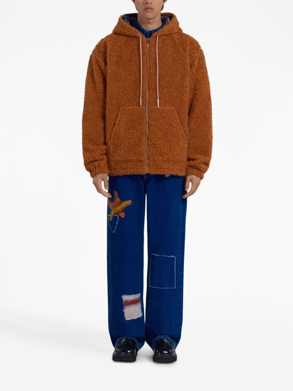 logo-print-drawstring faux-fur jacket - 3