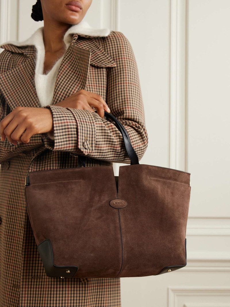 Tod's Shopping Medium leather-trimmed suede tote Brown outlook