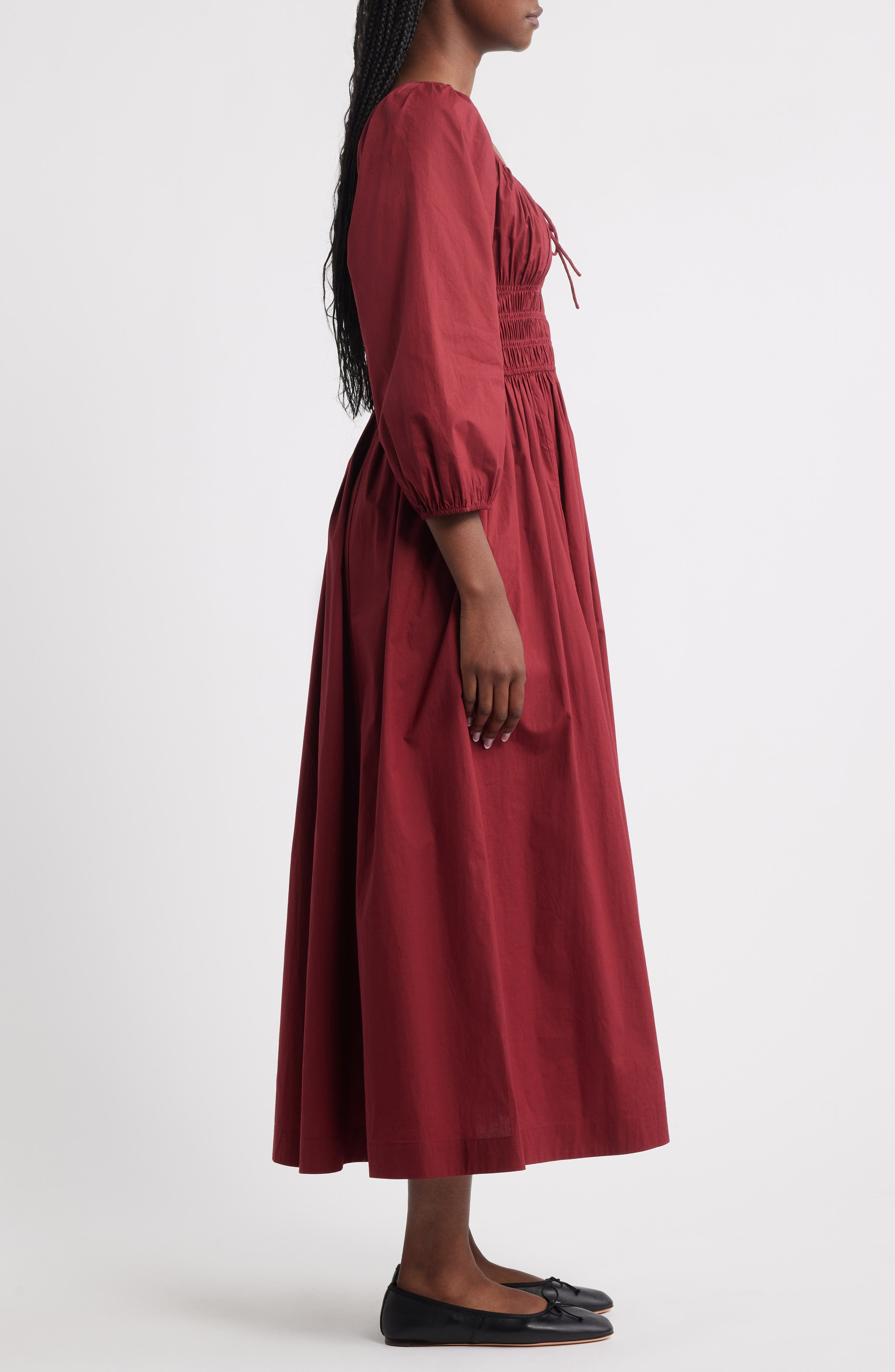 DÔEN Quintessa Shirred Organic Cotton Maxi Dress in Deep Crimson at Nordstrom - 3