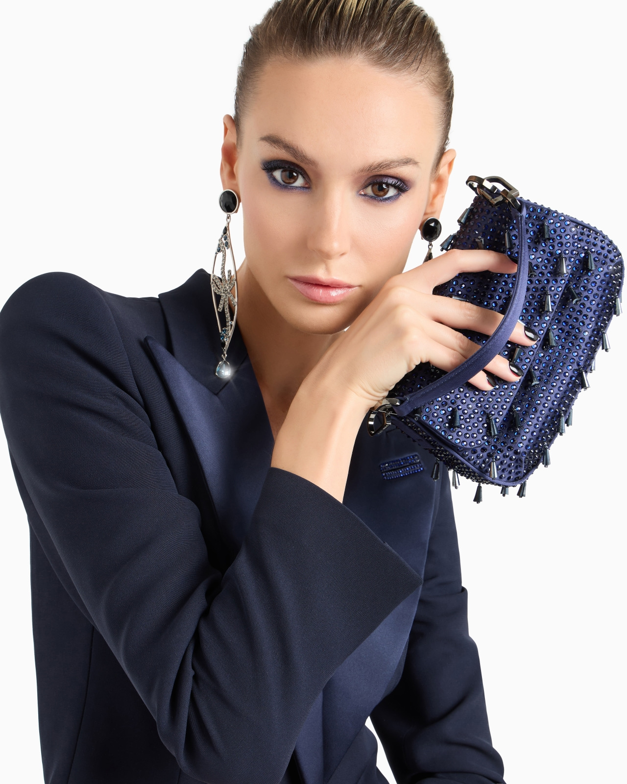LA PRIMA SOFT MINI SATIN HANDBAG WITH RHINESTONE AND BEAD EMBROIDERY - 7