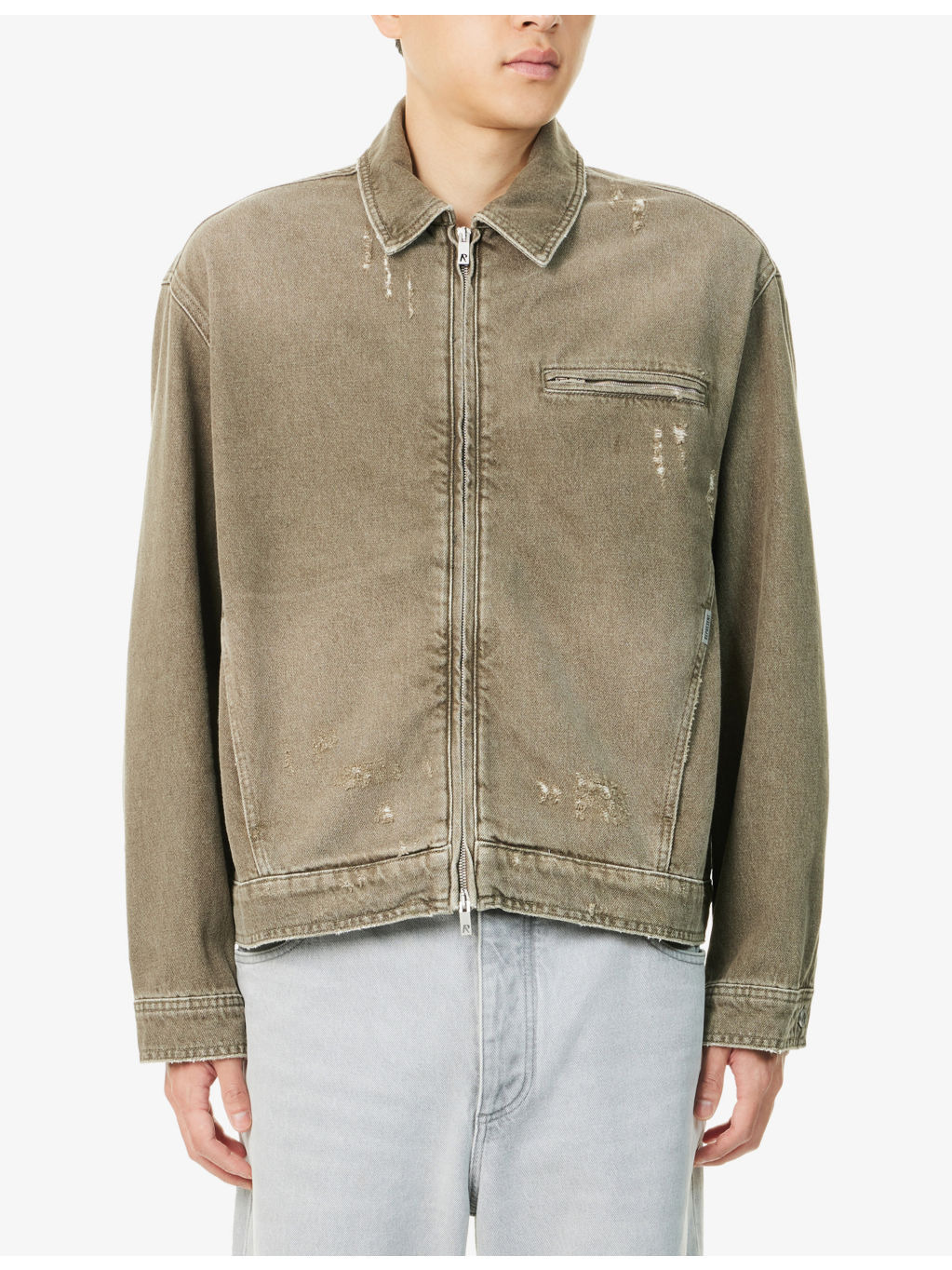 Distressed Collared Denim Jacket - 3