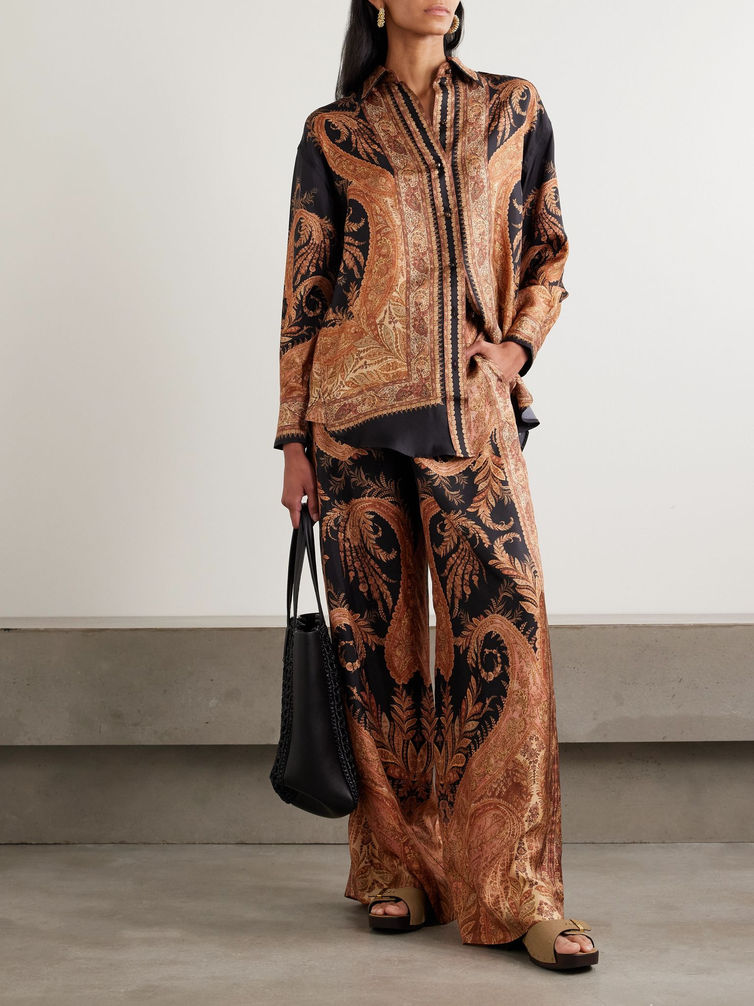 Hypnotic paisley-print silk wide-leg pants Black - 2