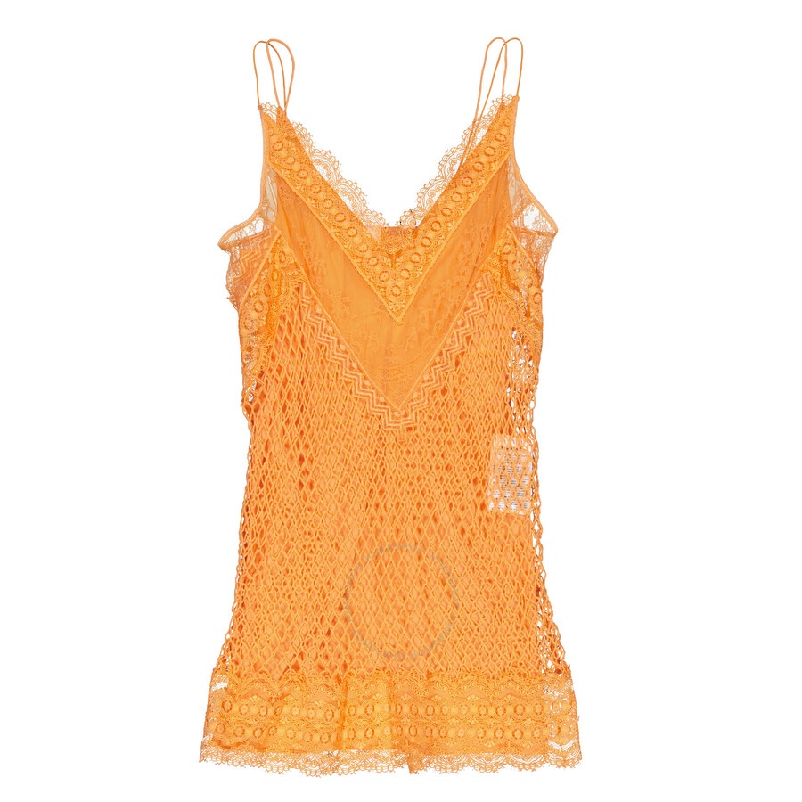 Burberry Ladies Amber Orange Fishnet And Lace Mini Dress - 5