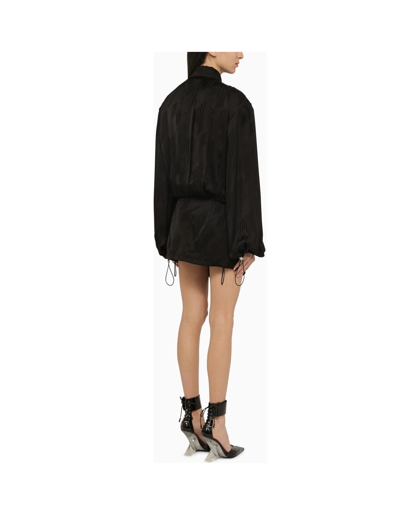 Black Satin Mini Dress With All Over Logo - 2