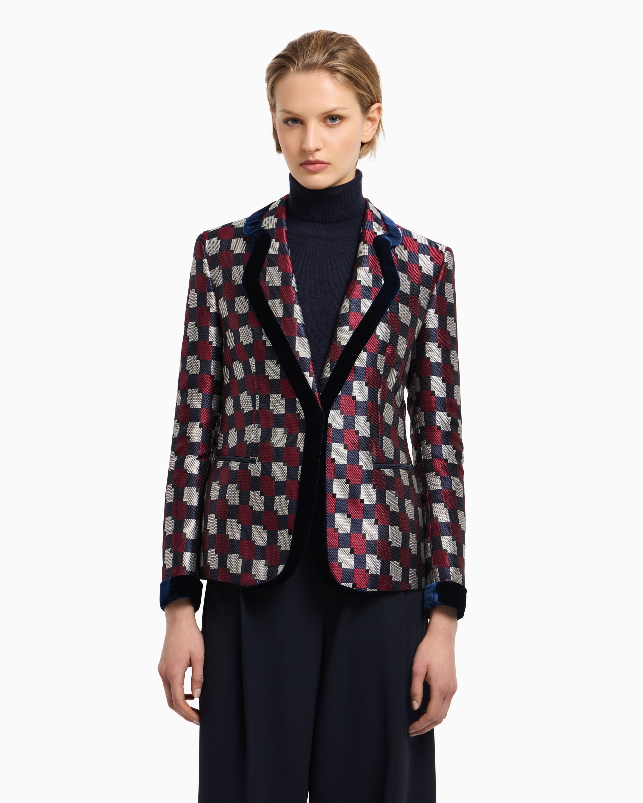 GEOMETRIC JACQUARD BLAZER WITH VELVET DETAILS - 4