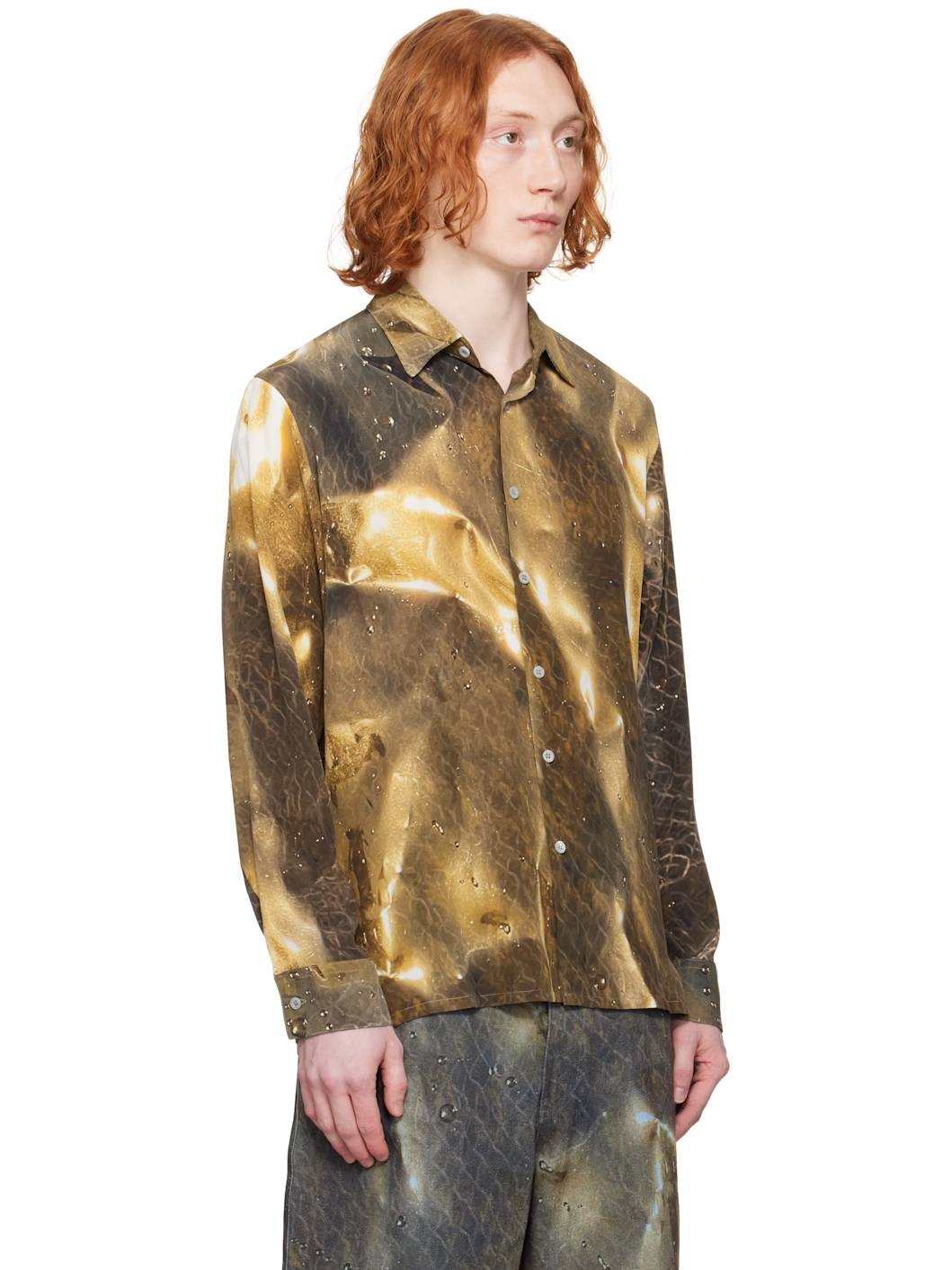Beige & Brown Golden Hour Silk Shirt - 2