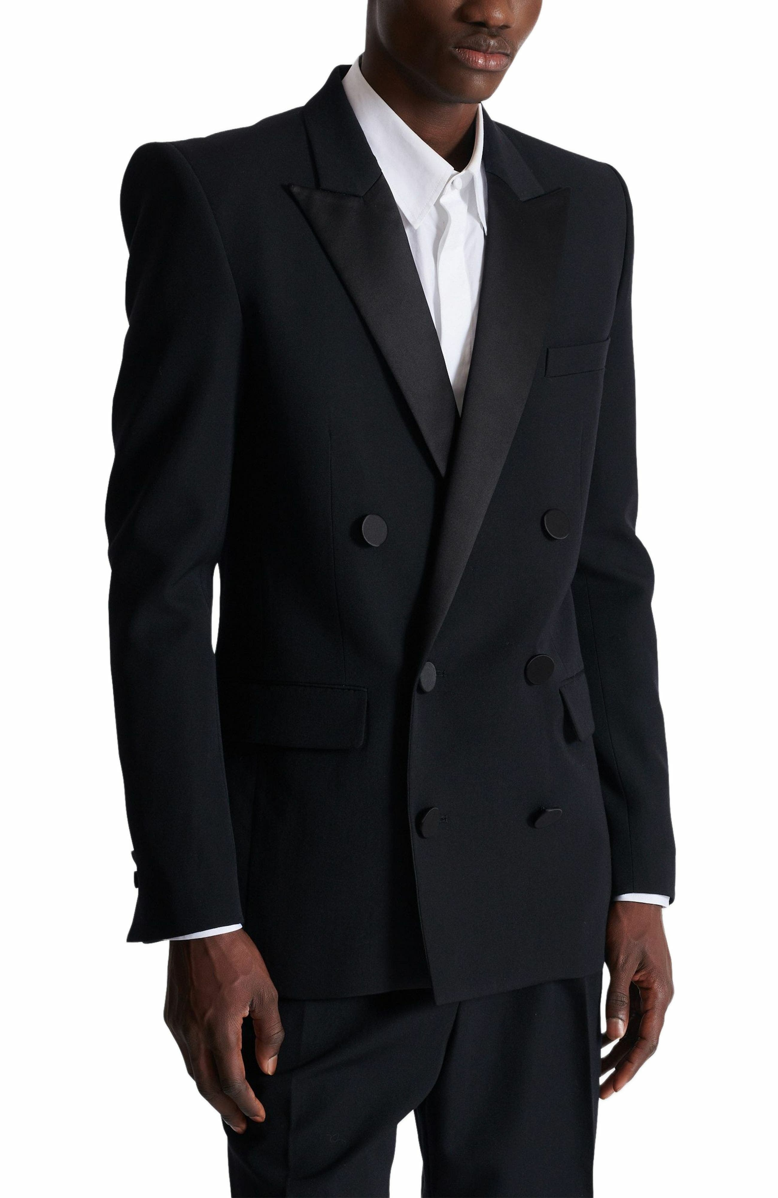 Balmain Grain de poudre blazer with satin lapels in Black at Nordstrom - 5