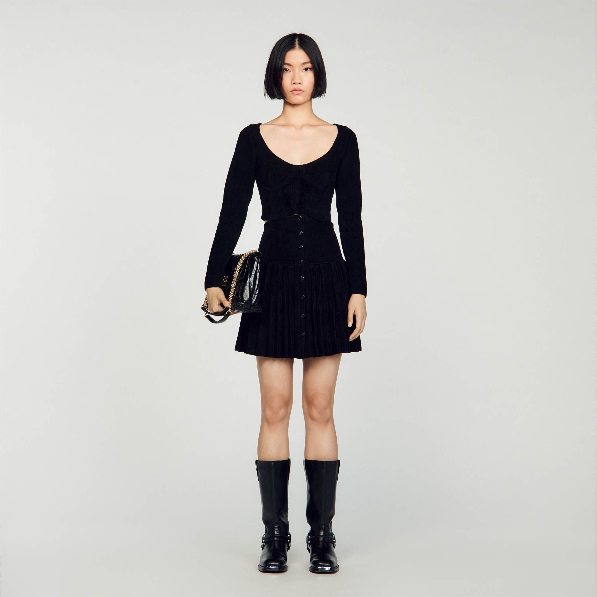 SHORT VELVET KNIT SWEATER - 2