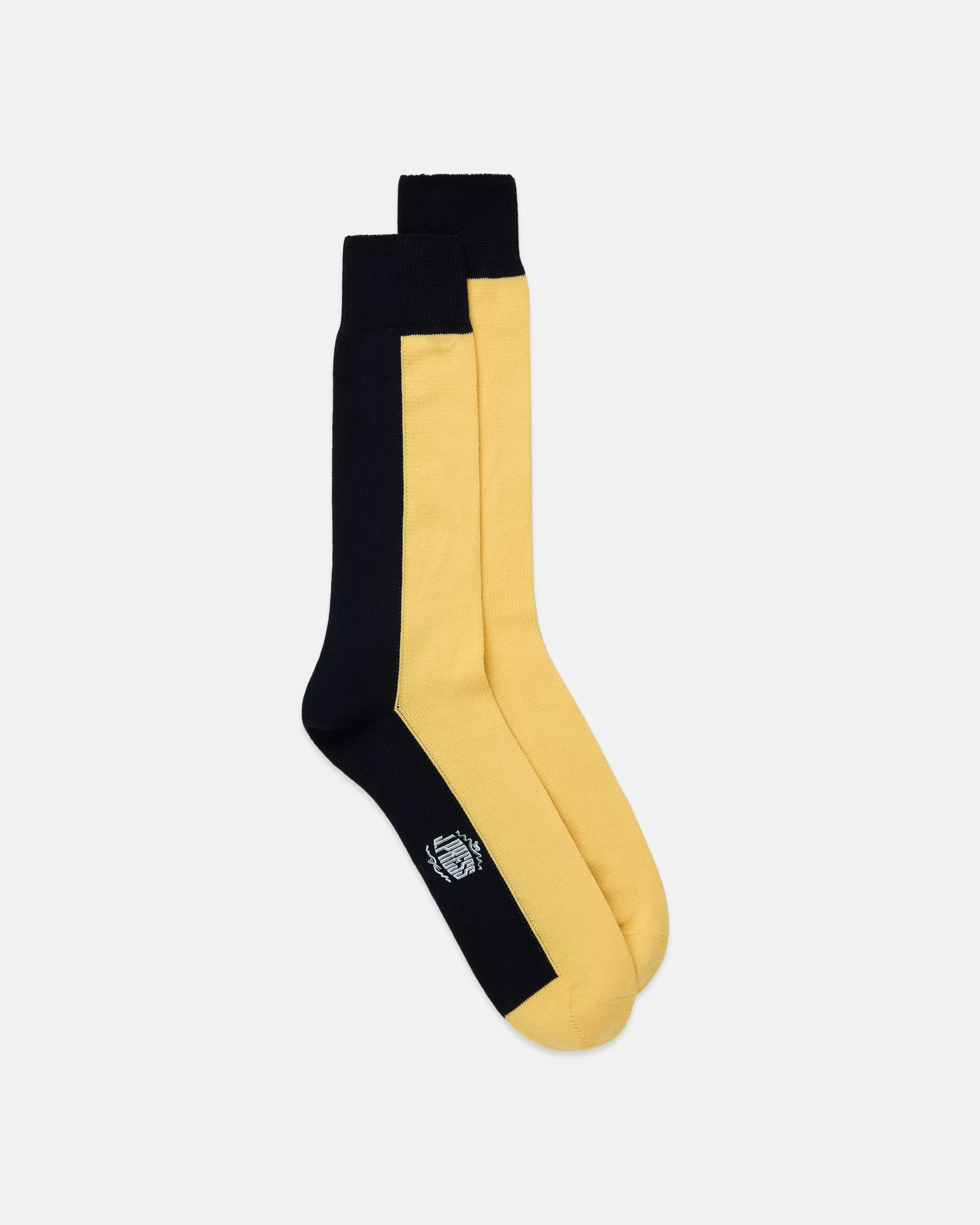 MADE-IN-ITALY YELLOW & NAVY VERTICAL STRIPE COTTON SOCKS - 1