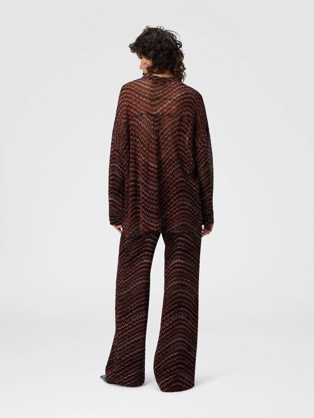 Blouse with Mandarin Collar and Zigzag Pattern - 3