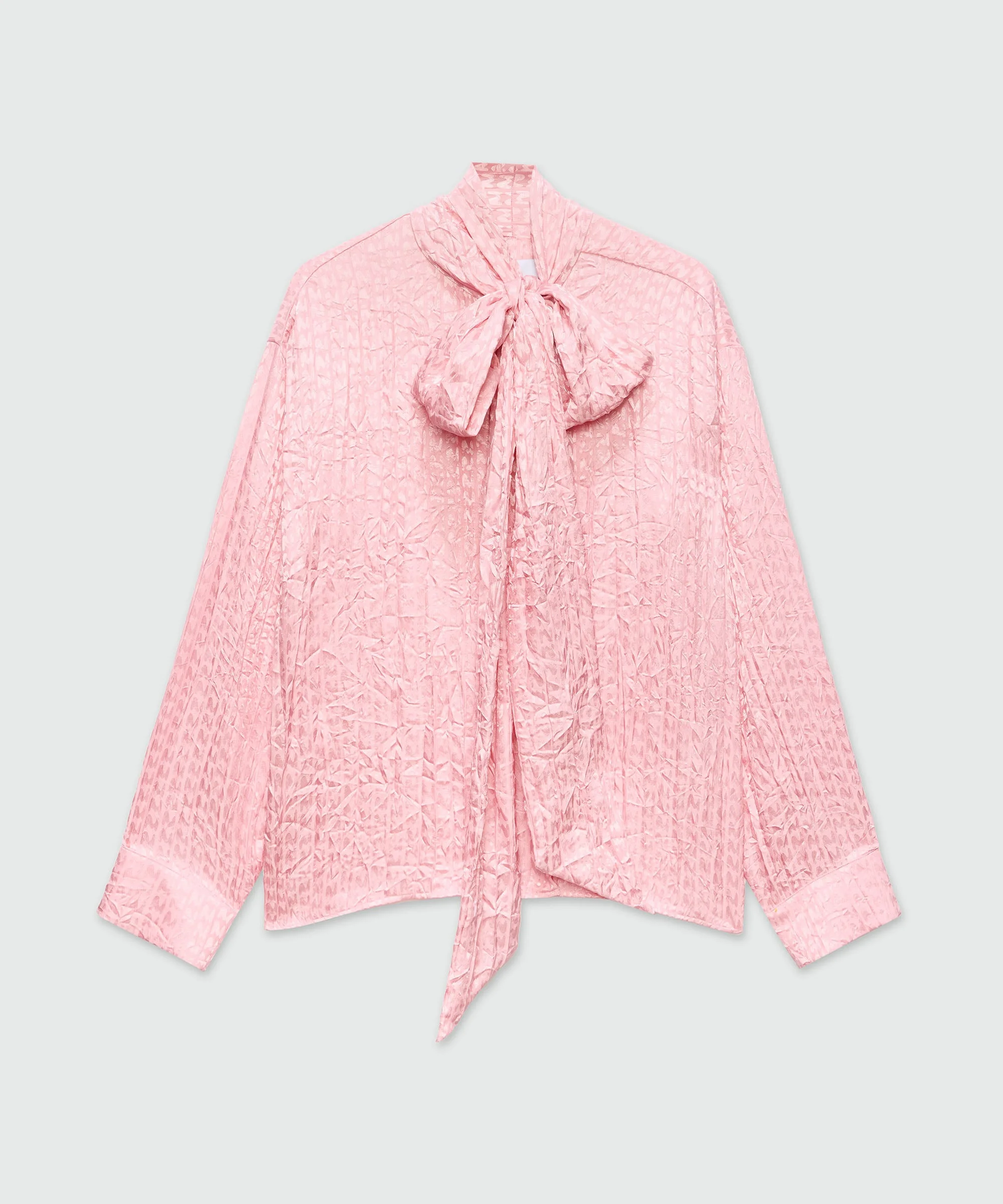 Pink satin shirt with a wrinkled effect and a jacquard "TheMwave" motif - 1