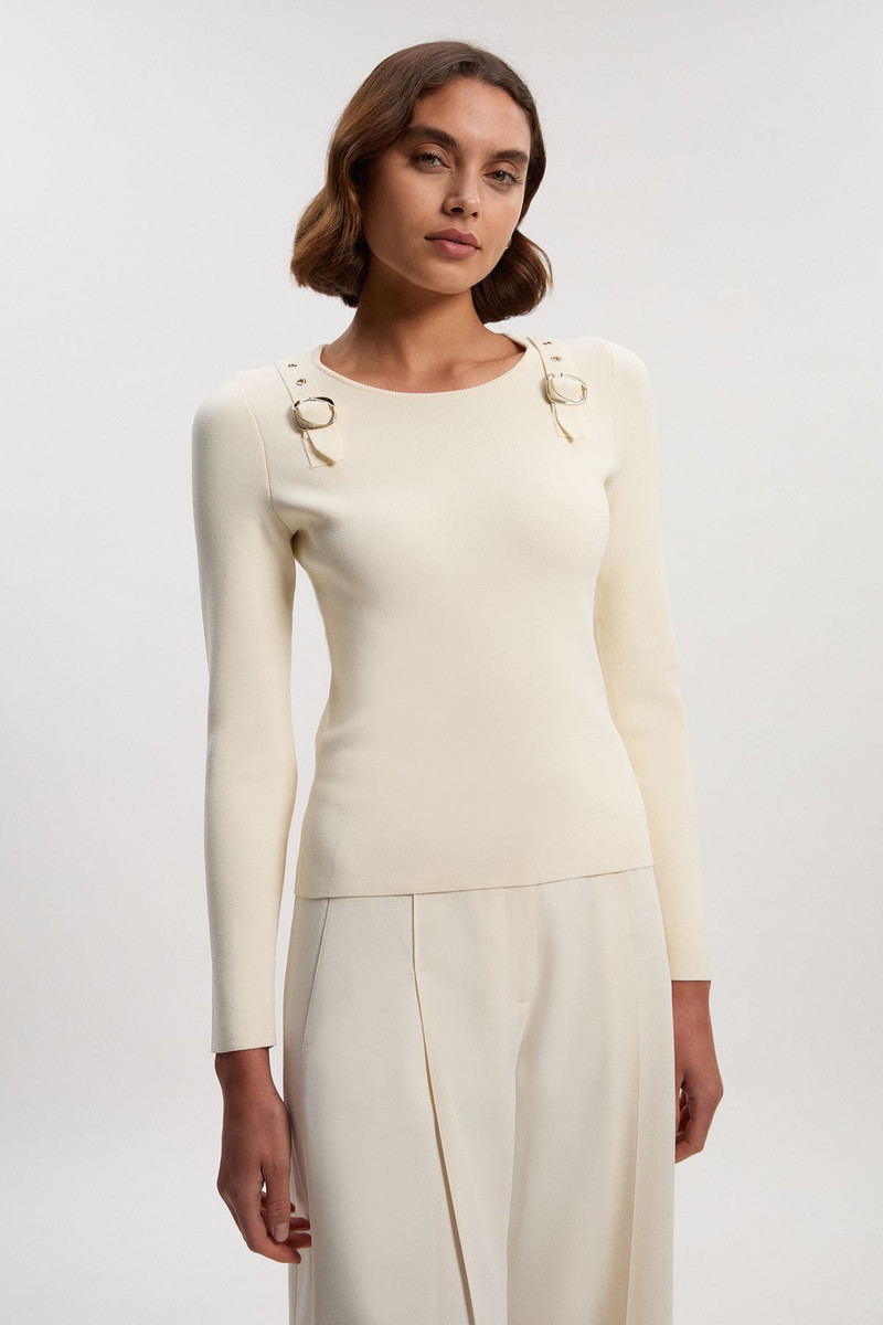 Buckle Trim Long Sleeve Knitted Top 1