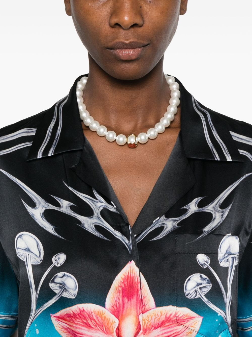 orchid-print silk shirt - 5