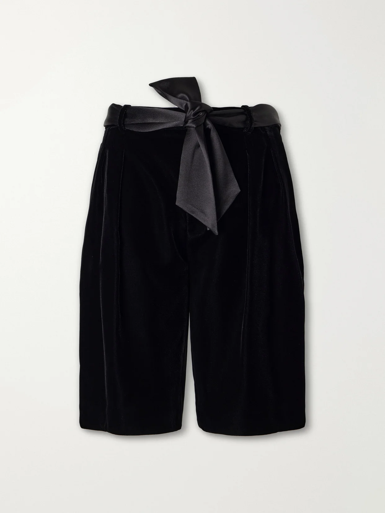 Belted Silk-trimmed Velvet Shorts - 1