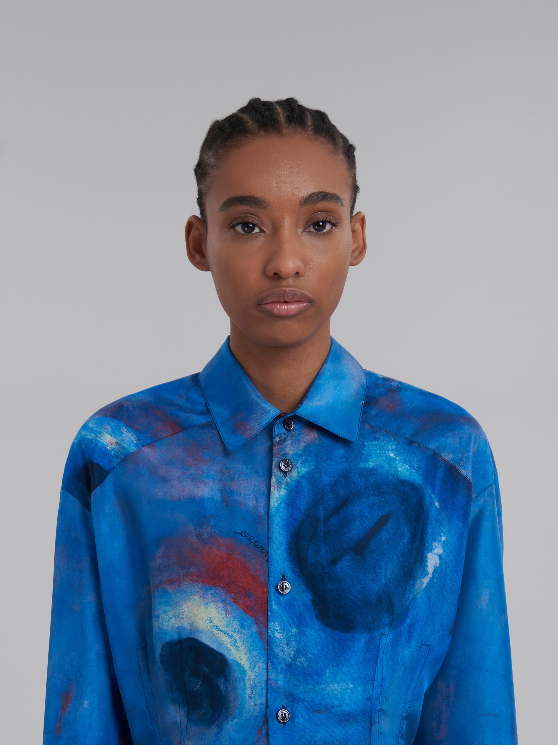 SILK SHIRT DRESS WITH BUCHI BLUE PRINT - 4