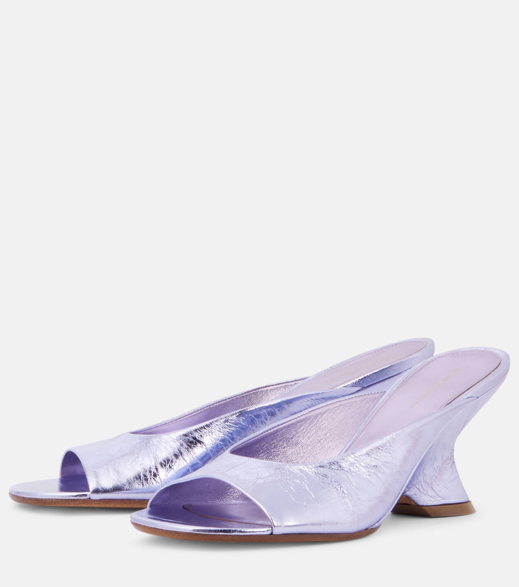 Metallic leather wedge mules - 4